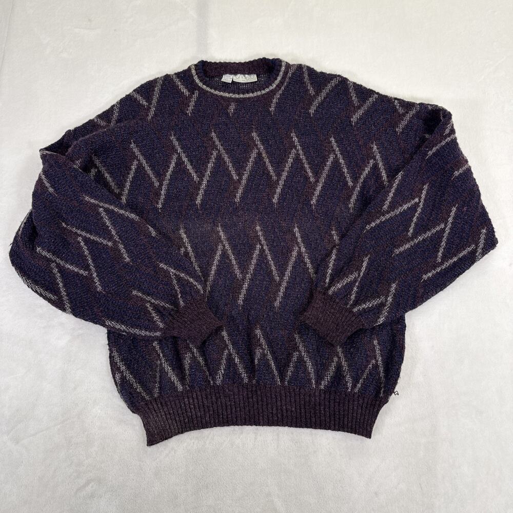 VTG Cambio Italy Wool Blend Sweater Size Lg Funky Chevron Pattern Abstract Cosby